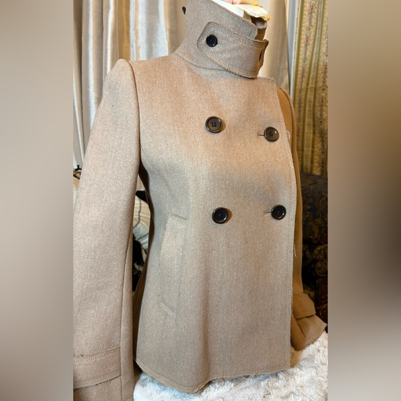Uniqlo Jil Sander +J Peacoat Coat Jacket Women Size XSmall Camel Tan Raw Hem - Picture 2 of 15